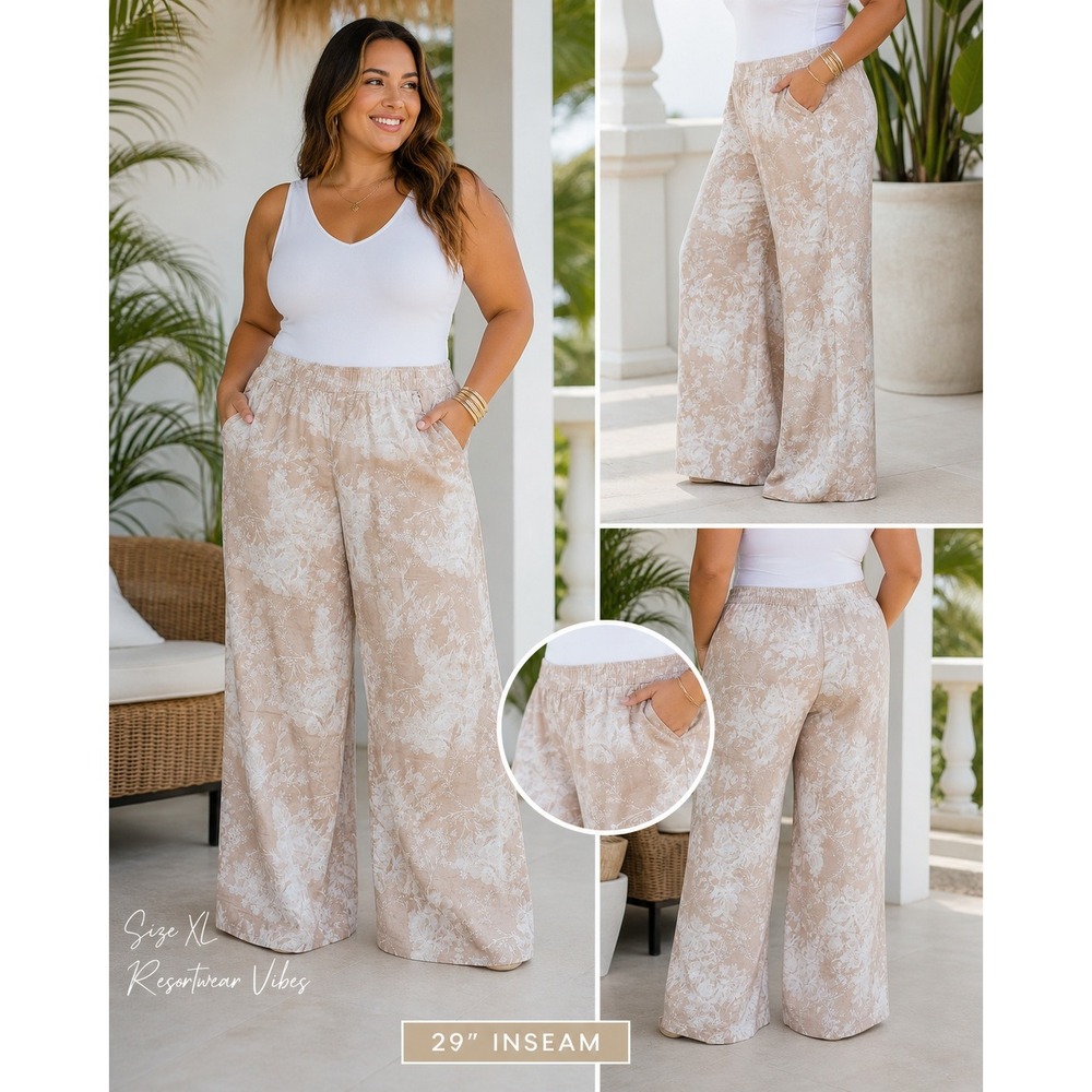 Y2K Wide Leg‎ Cotton Blend Bohemian Pants Vacation Resort Asian Floral Size XL